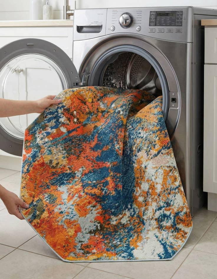 Detail image of  5' 3 x 5' 3  Washable Vivid Octagon Rug