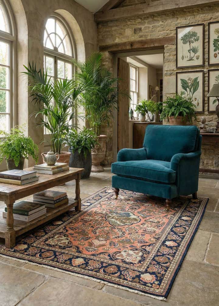 4' 3 x 6' 6 Hand Knotted Kashan Persian Wool Rug