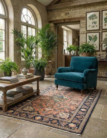 4' 3 x 6' 6 Hand Knotted Kashan Persian Wool Rug
