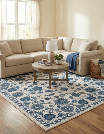 White Blue Boston Square Rug