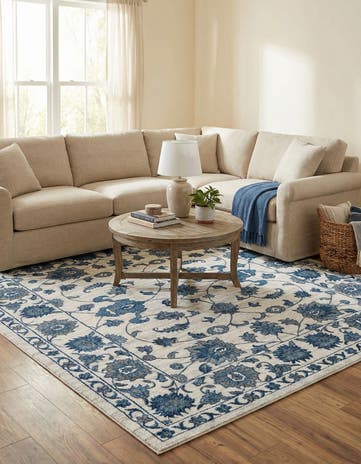 White Blue Boston Square Rug
