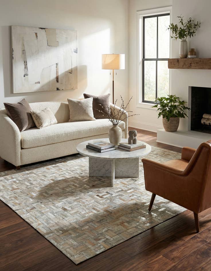 Detail image of 5' x 7' 10 Cowhide Leather Rug