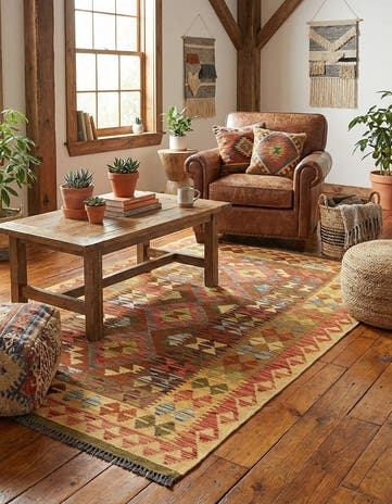 3' 3 x 6' 6 Hand Woven Kilim Maymana Wool Rug