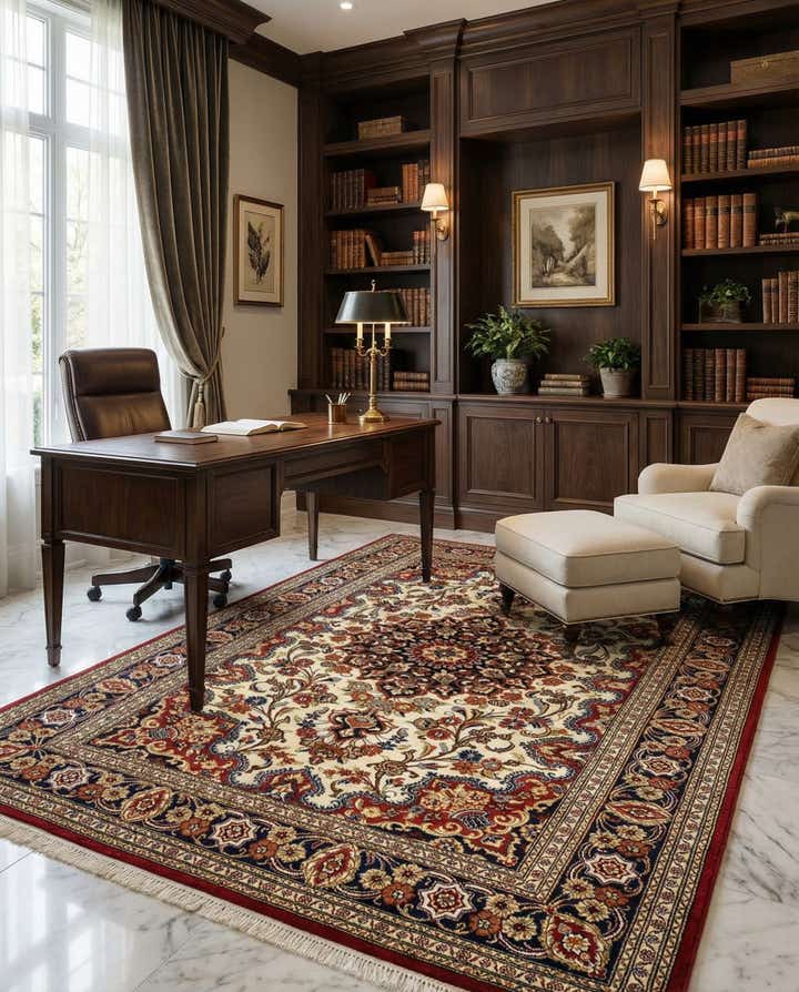 4' 7 x 7' 5 Hand Knotted Qom Persian Rug