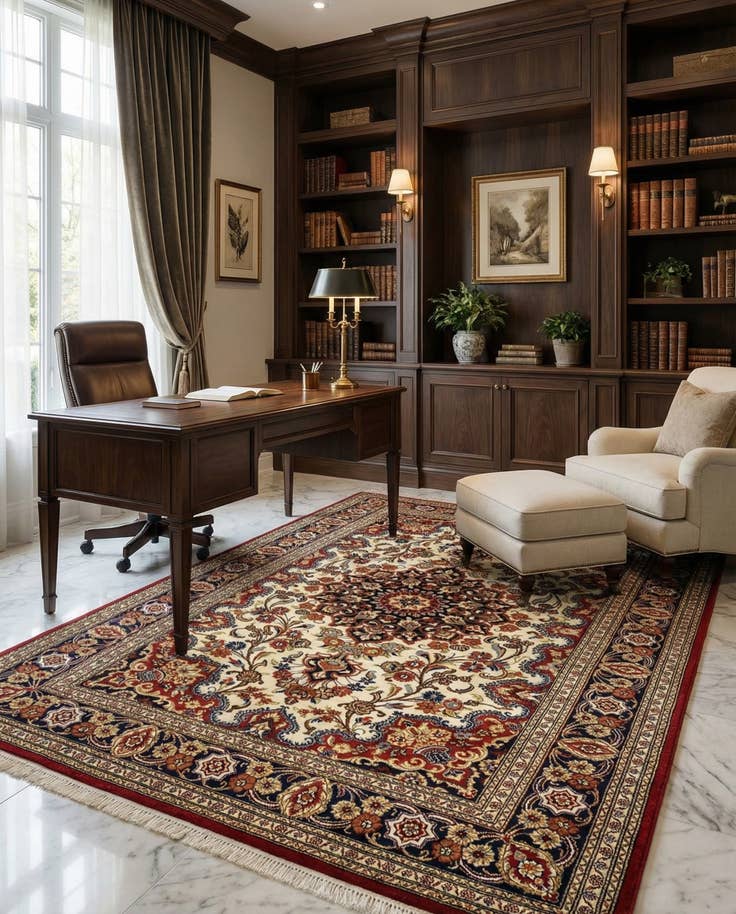 Detail image of 4' 7 x 7' 5 Hand Knotted Qom Persian Rug