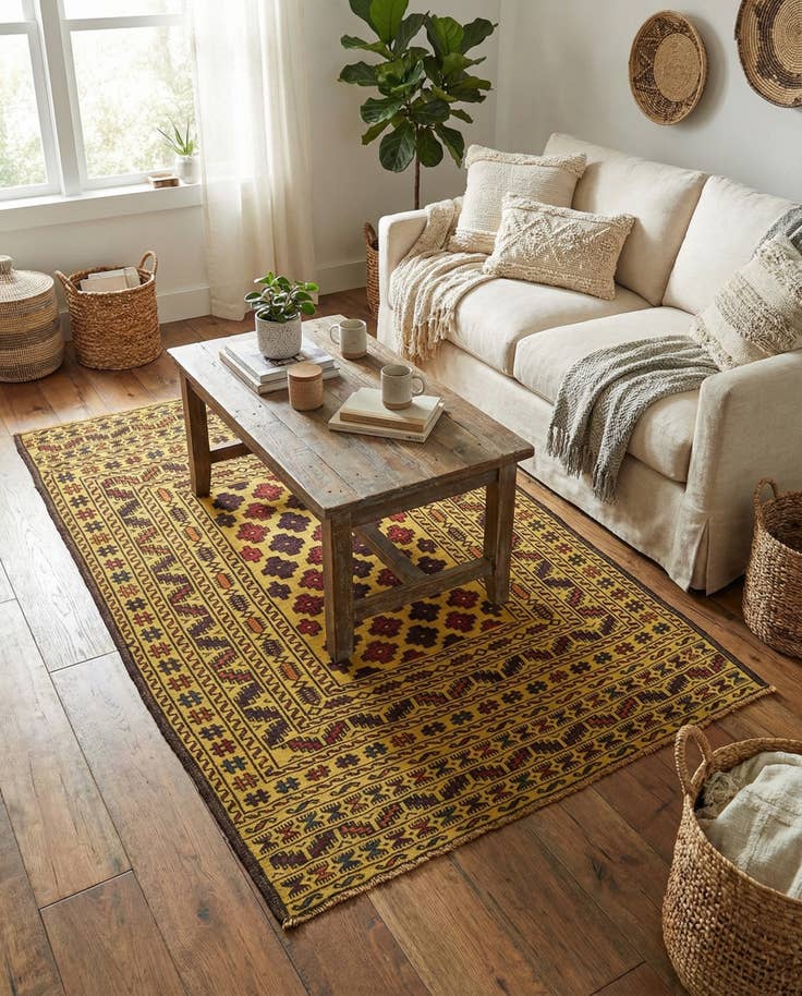 Detail image of 4' x 6' 2 Hand Woven Kilim Afghan Wool Rug