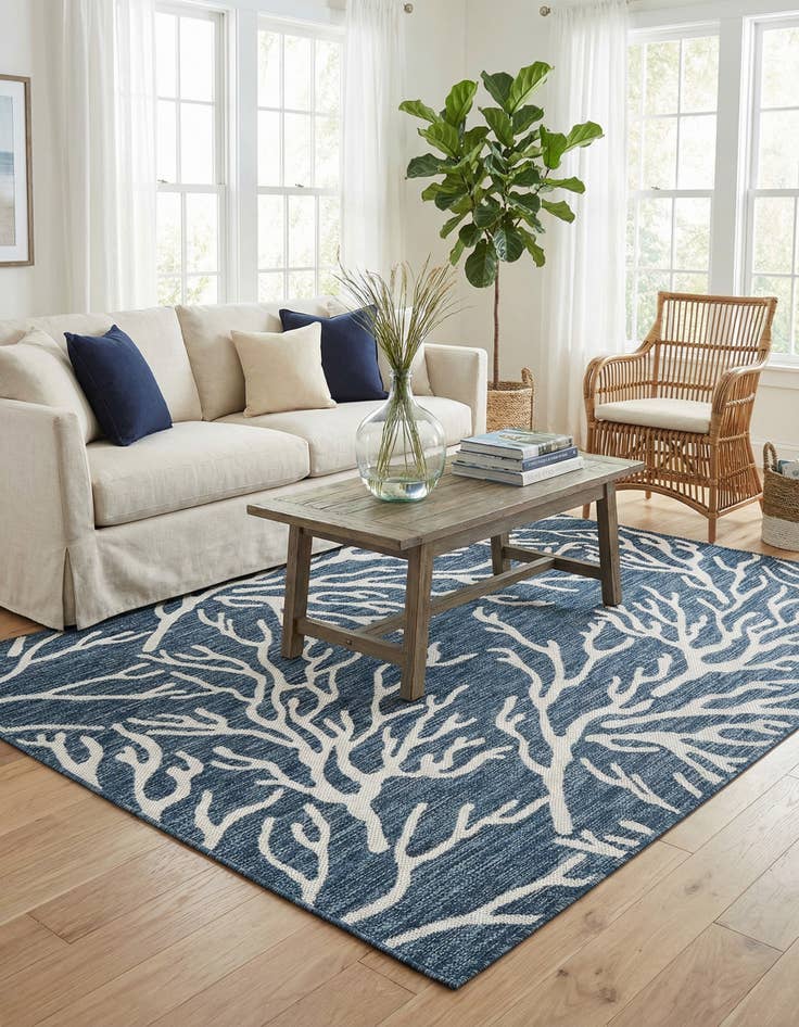 Detail image of  5' 3 x 7'  Washable Coastal Indoor / Outdoor Rug