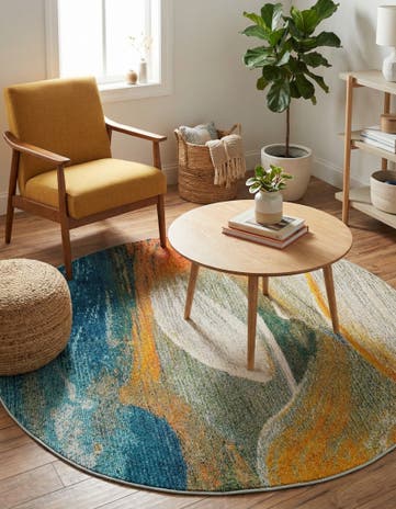 Blue Washable Haerfest Round Rug