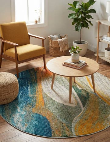 Blue Washable Haerfest Round Rug