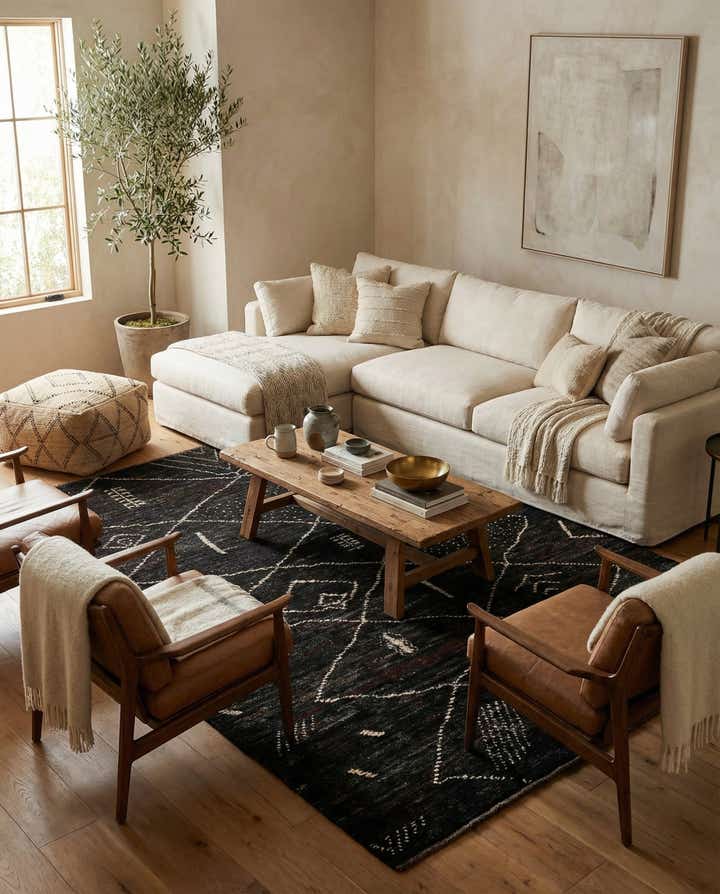 6' 9 x 9' 3 Hand Knotted Moroccan Wool Rug