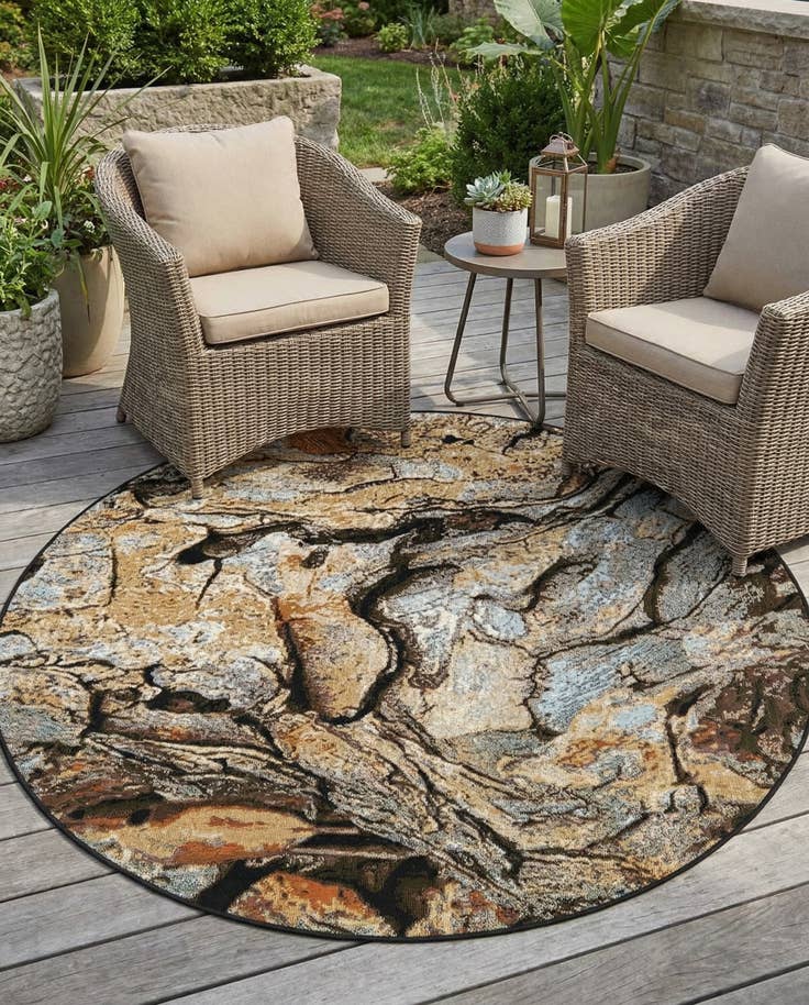 Detail image of 5' x 5' Easy-Clean Modern Indoor / Outdoor Round Rug