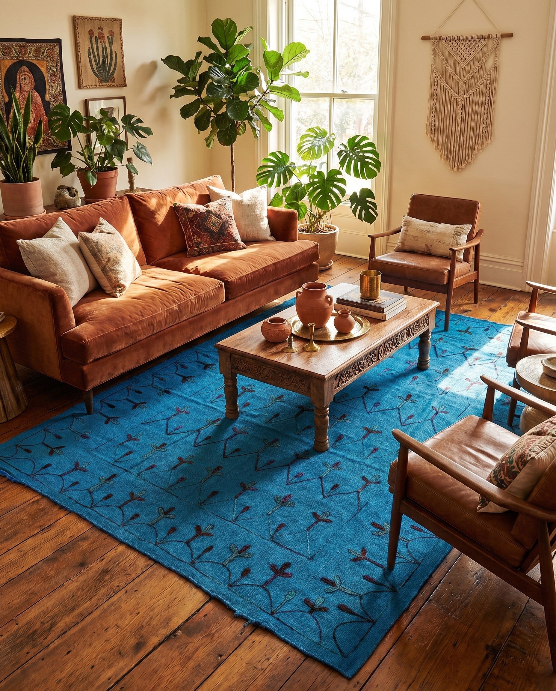 6' 9 x 9' 3 Hand Woven Kilim Suzani Wool Rug