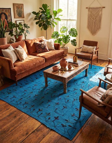 6' 9 x 9' 3 Hand Woven Kilim Suzani Wool Rug