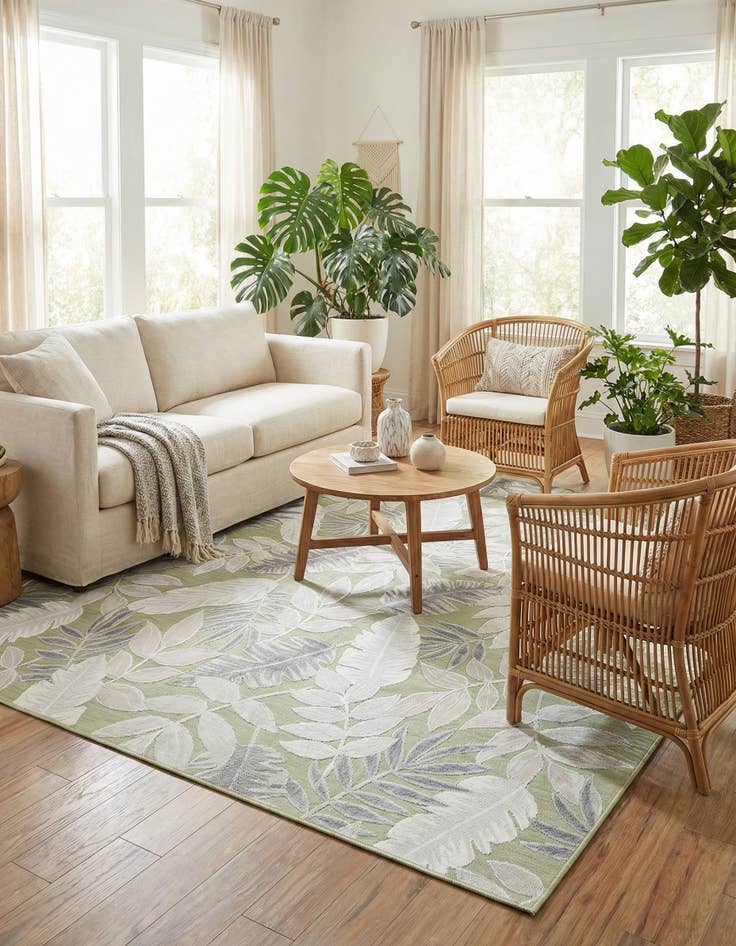 Detail image of 8' 2 x 8' 2  Washable Botanical Indoor / Outdoor Square Rug