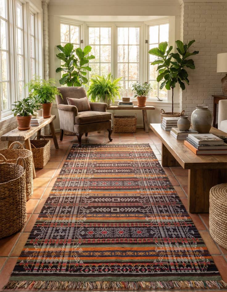 Detail image of 4' 5 x 9' 2  Hand Woven Kilim Fars Wool Runner Rug