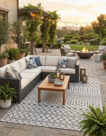 Gray Easy-Clean Lattice Indoor / Outdoor Rug