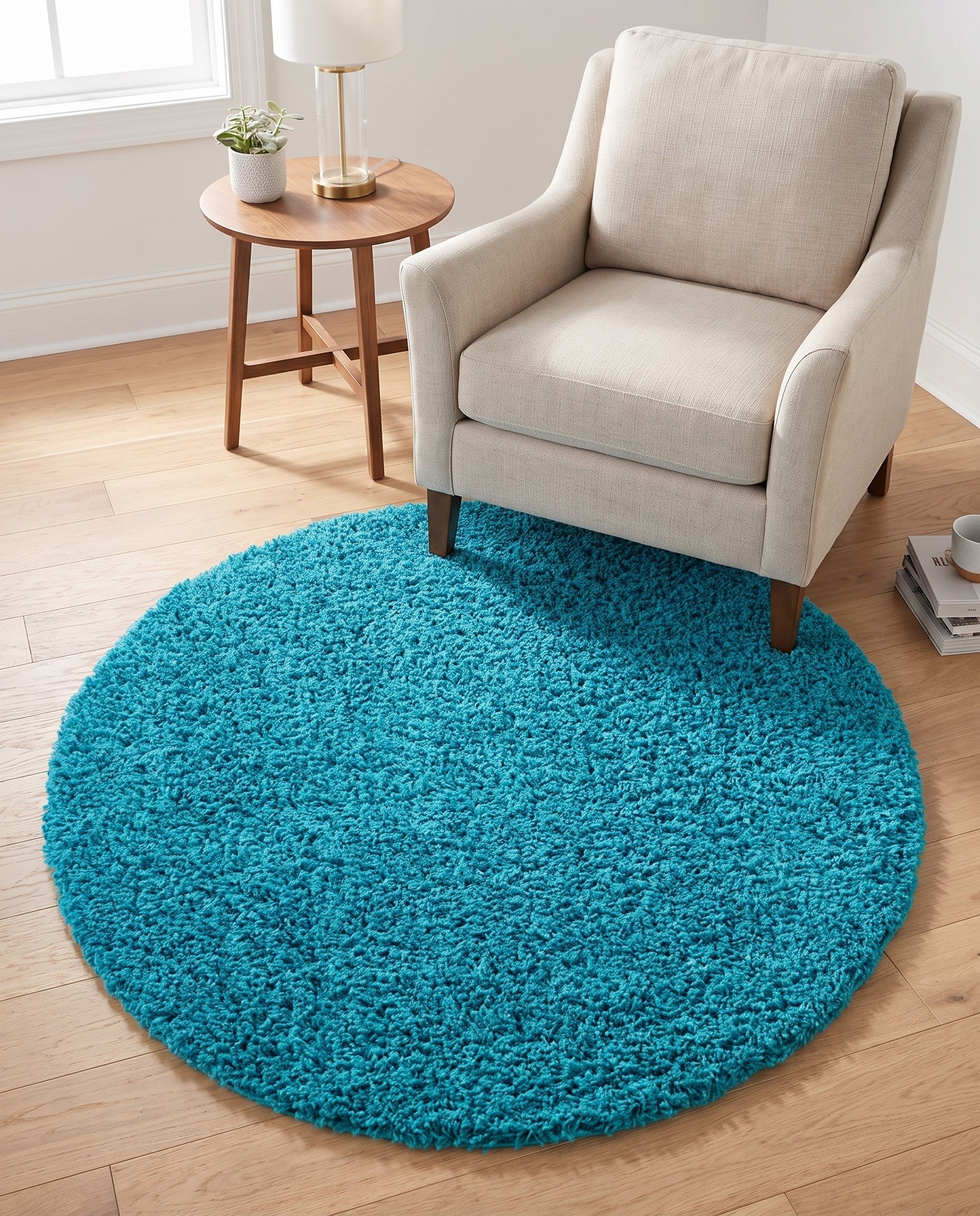 4' x 4' Solid Shag Round Rug