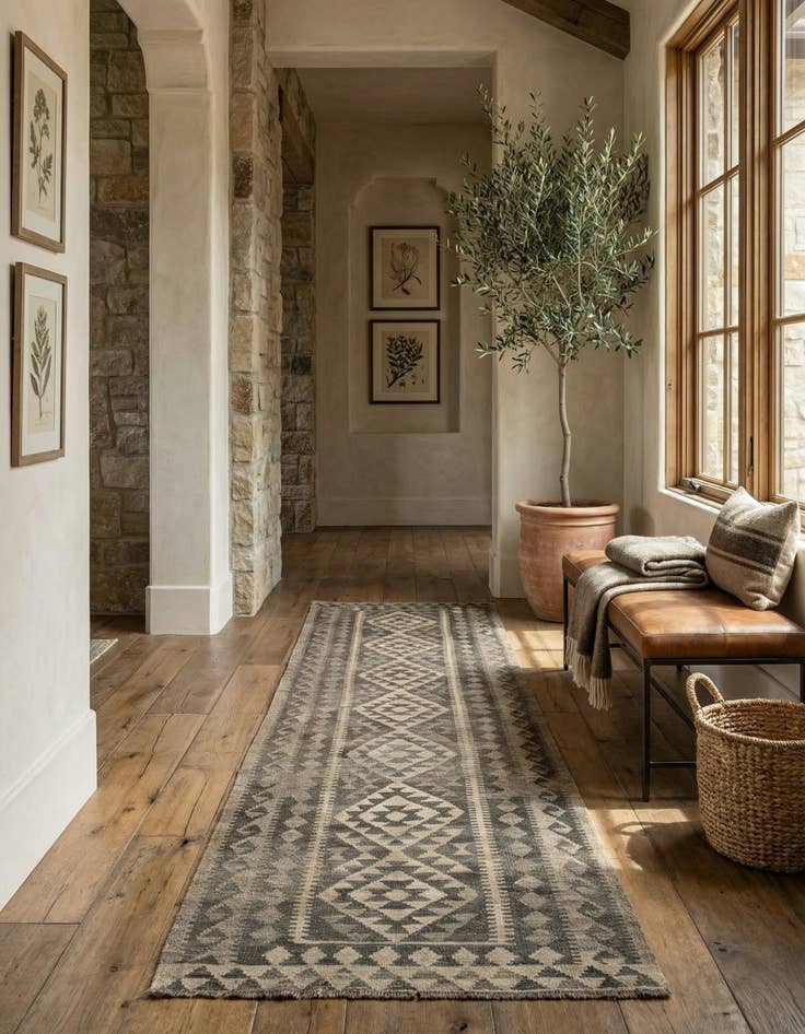 Detail image of 3' x 9' 9  Hand Woven Kilim Maymana Wool Runner Rug