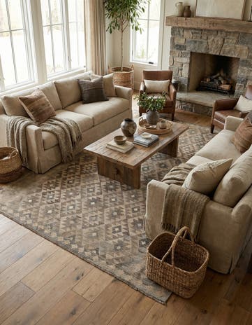 7' x 9' 9 Hand Woven Kilim Maymana Wool Rug
