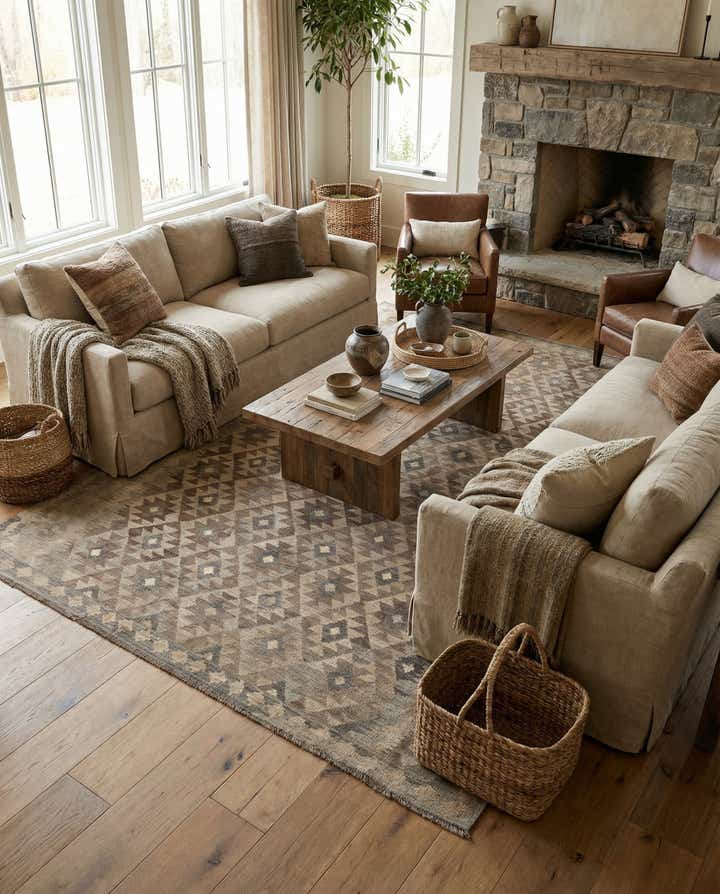 7' x 9' 9 Hand Woven Kilim Maymana Wool Rug