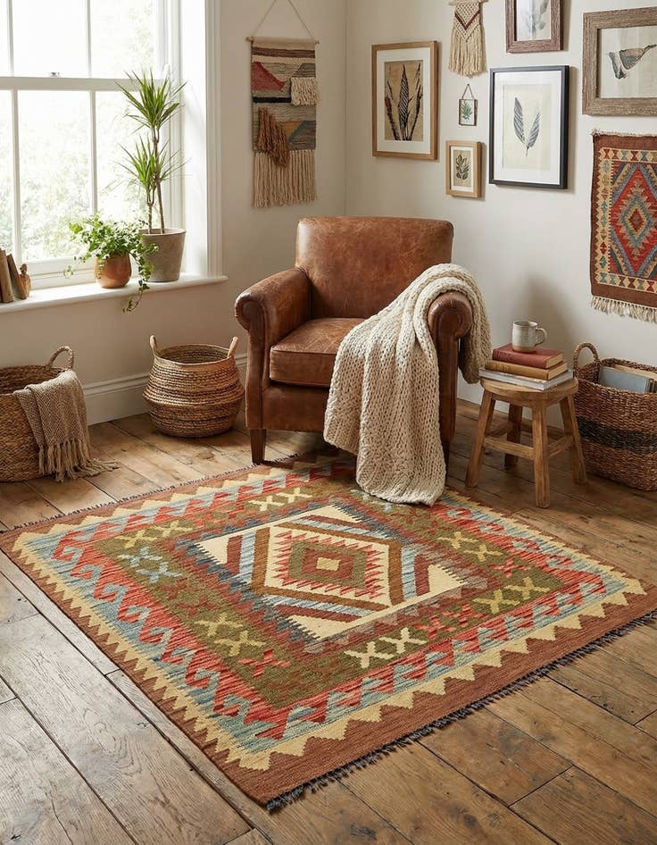 Detail image of 3' 5 x 3' 8  Hand Woven Kilim Maymana Wool Square Rug