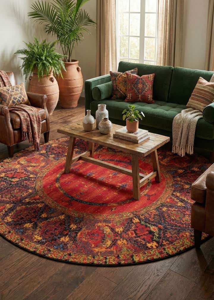10' x 10' Easy-Clean Tribal Indoor / Outdoor Round Rug