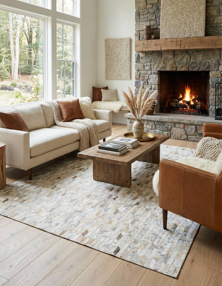 Detail image of 4' 11 x 8' Cowhide Stocks Rug