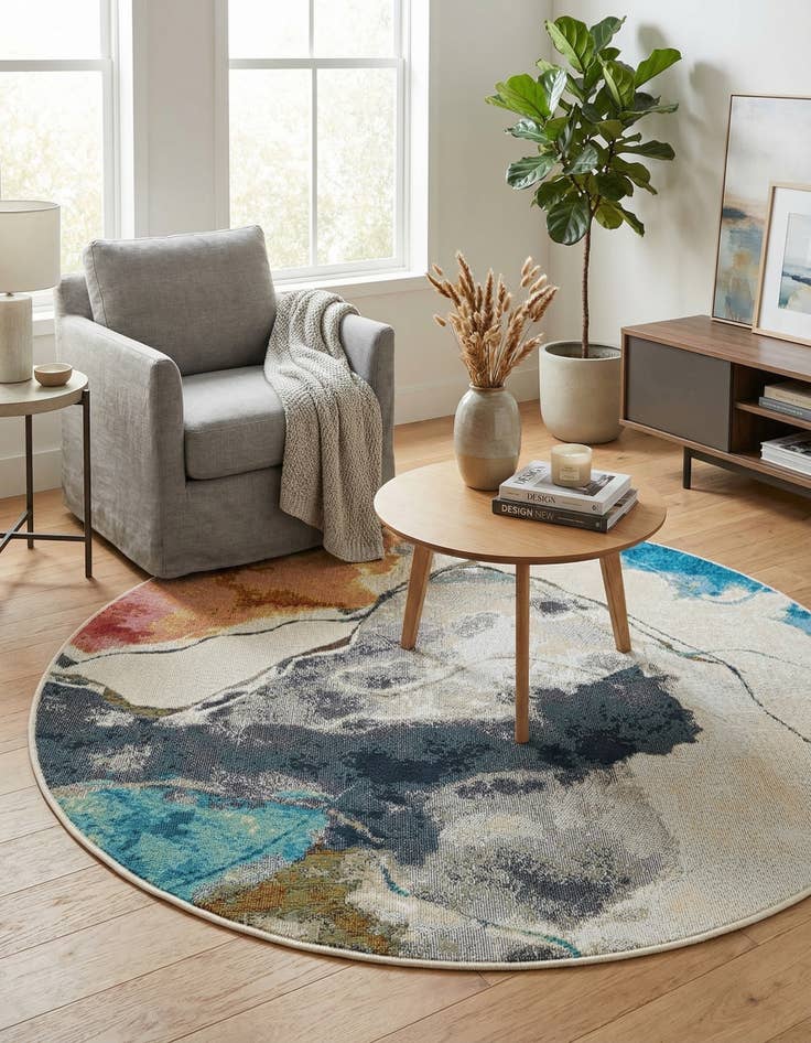 Detail image of  4' 1 x 4' 1  Washable Modern Indoor / Outdoor Round Rug