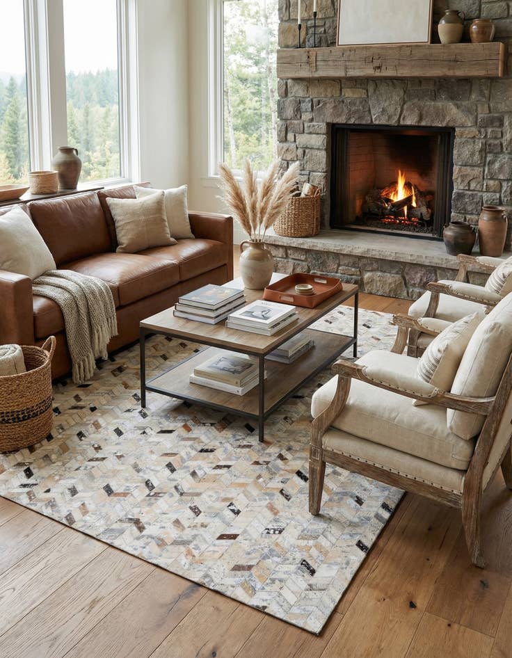 Detail image of 5' 4 x 7' 5 Cowhide Stocks Rug