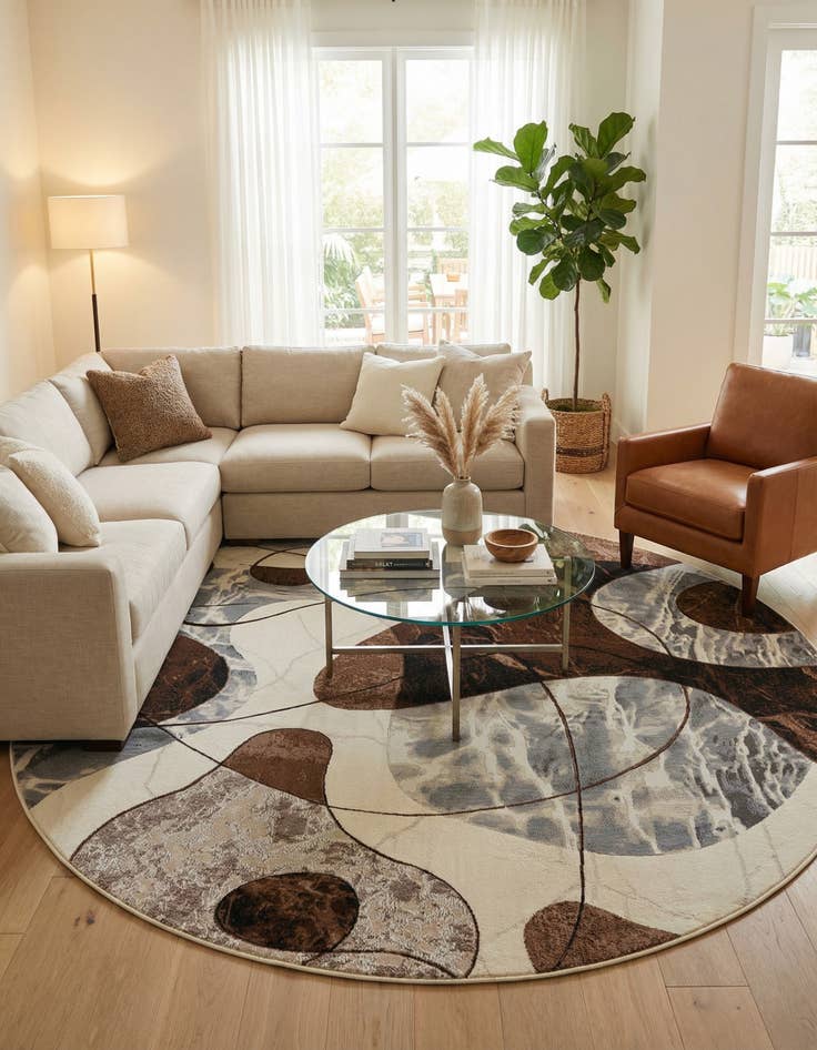 Detail image of 8' x 8'  Washable Modern Indoor / Outdoor Round Rug