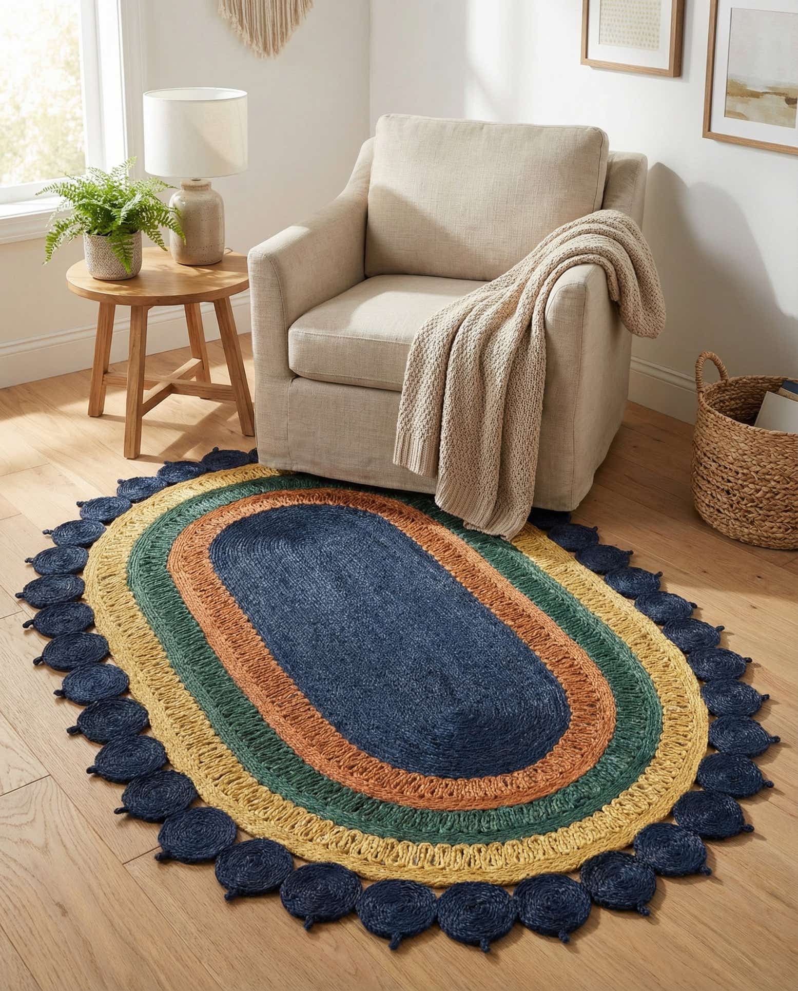 5' 1 x 8' Handmade Braided Jute Oval Rug