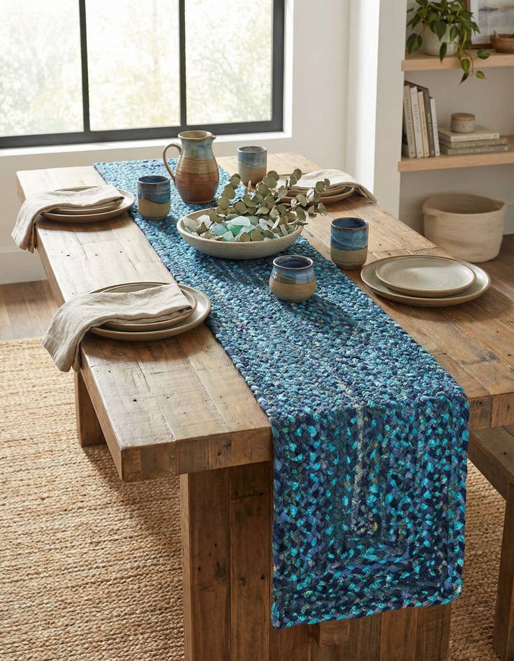 Detail image of  1' 2 x 6' 1  Hand Braided Chindi Table Runner Rug