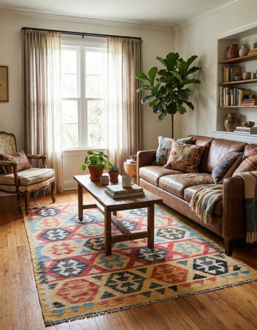 4' 3 x 5' 10 Hand Woven Kilim Maymana Wool Rug