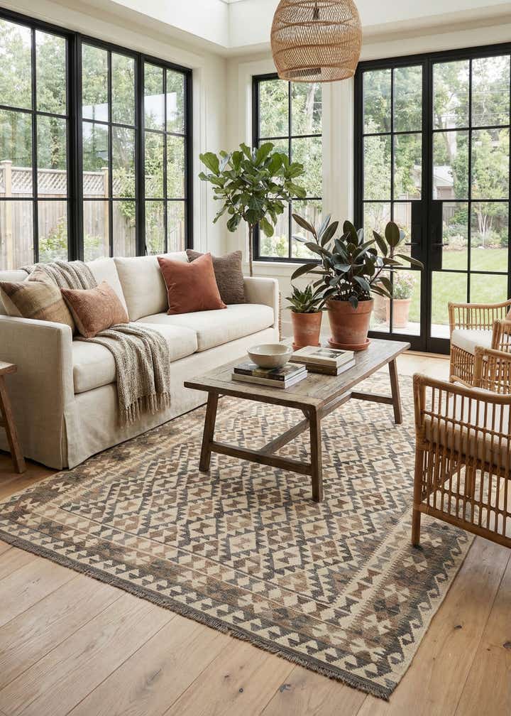 6' 9 x 9' 11 Hand Woven Kilim Maymana Wool Rug