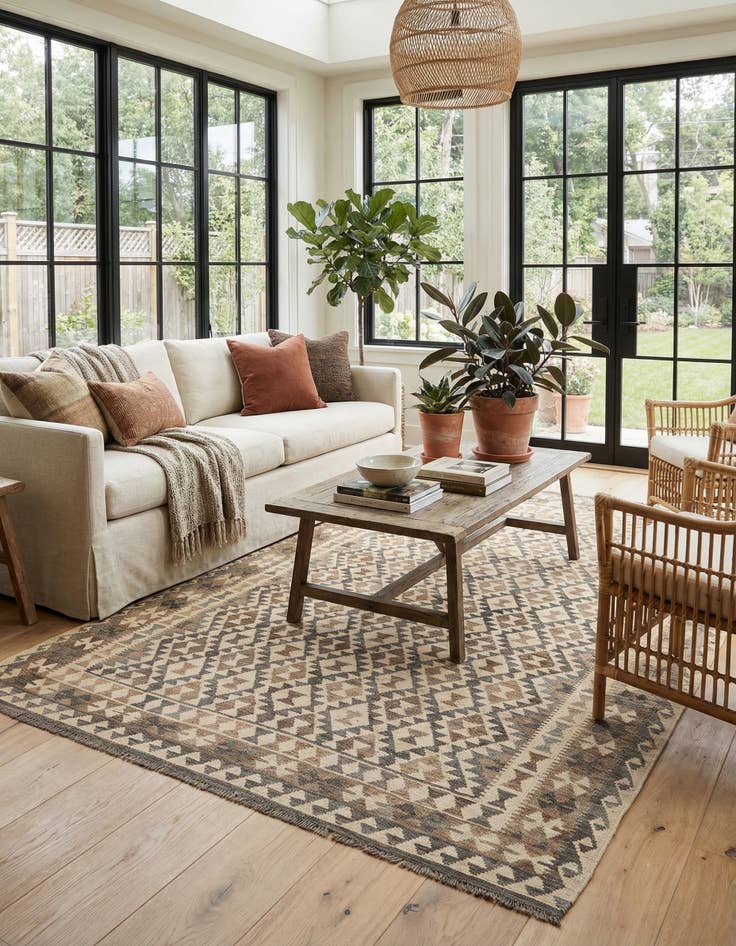 Detail image of 6' 9 x 9' 11 Hand Woven Kilim Maymana Wool Rug