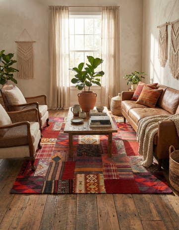 5' x 6' 8 Hand Knotted Kilim Patchwork Wool Rug