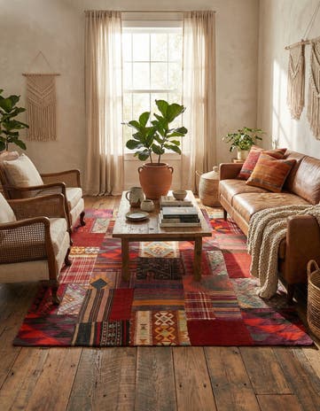 5' x 6' 8 Hand Knotted Kilim Patchwork Wool Rug