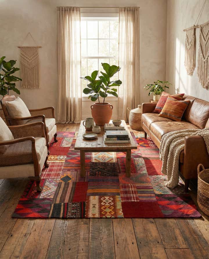 5' x 6' 8 Hand Knotted Kilim Patchwork Wool Rug