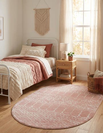 Rose Pink Paxon Trellis Oval Rug