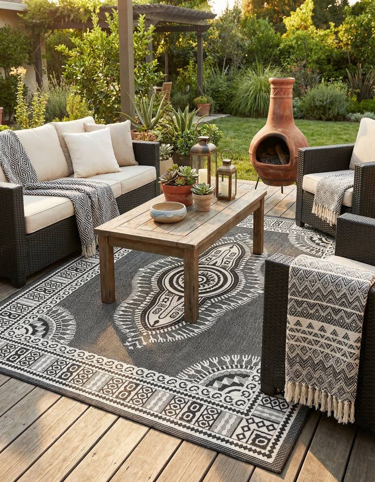 Detail image of 7' 10 x 10'  Washable Traditional Indoor / Outdoor Rug
