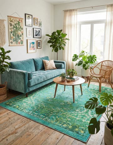 Spring Green Washable Francesca Square Rug
