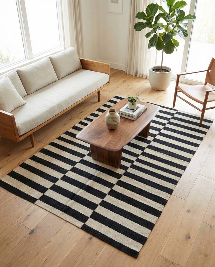 Detail image of 4' 3 x 5' 10 Hand Woven Kilim Modern Wool Rug
