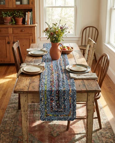  1' 2 x 6' 1  Hand Braided Chindi Table Runner Rug