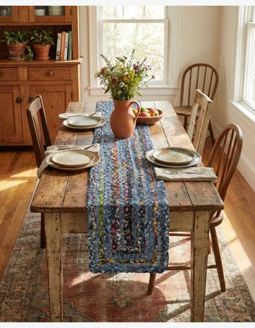 Blue and Multi Handmade Braided Chindi Table Runner Rug