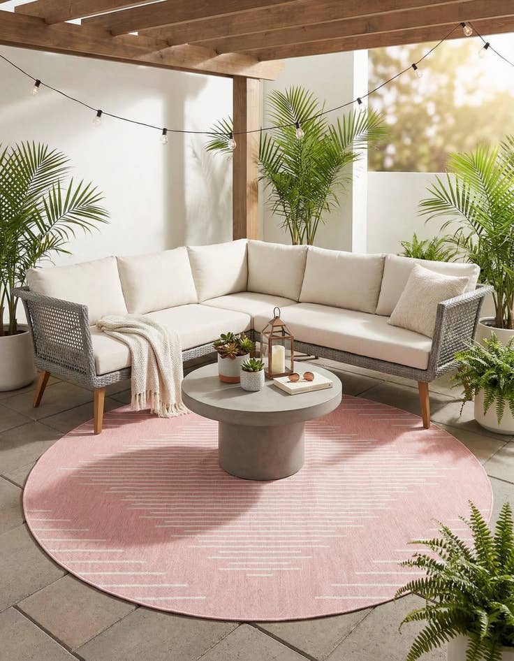 Detail image of 7' 10 x 7' 10  Washable Modern Indoor / Outdoor Round Rug