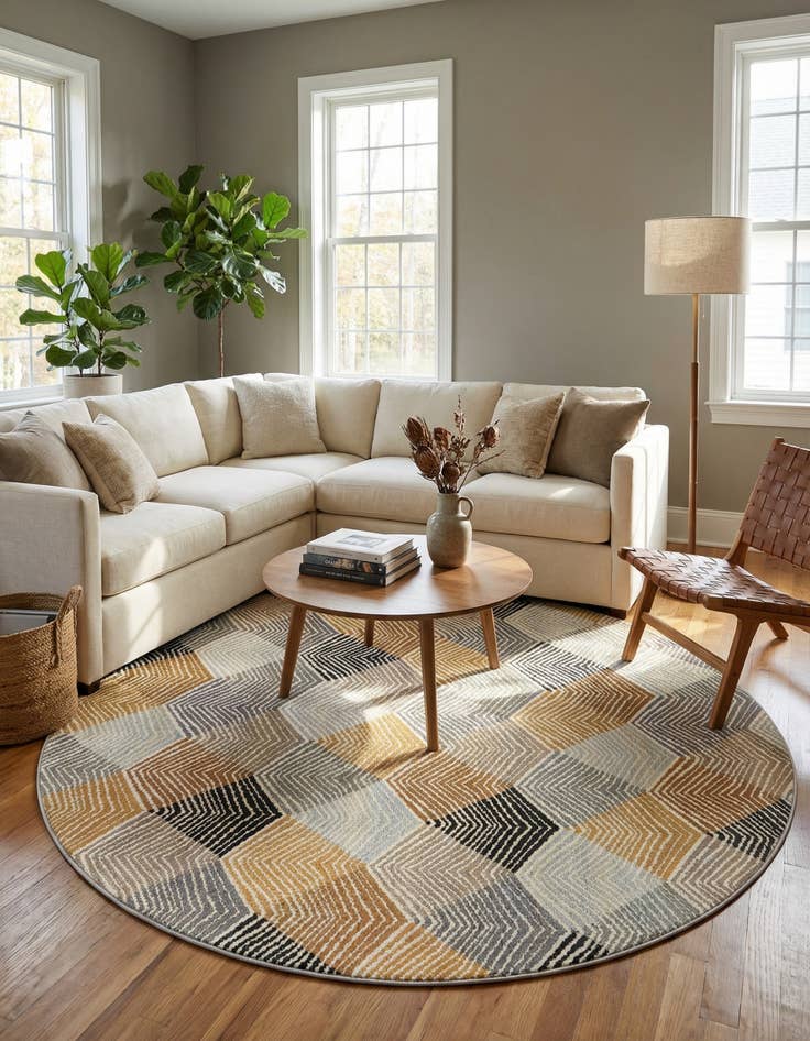 Detail image of 7' 10 x 7' 10 Easy-Clean Modern Indoor / Outdoor Round Rug