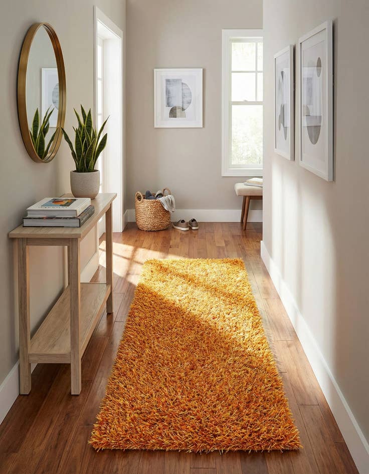 Detail image of 2' 4 x 4' 8  Hand Knotted Solid Shag Runner Rug