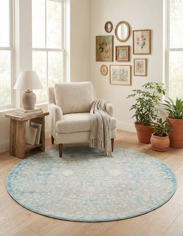 Light Blue Modern Classical Round Rug