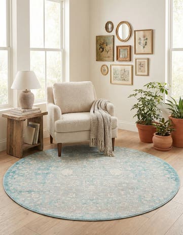 Light Blue Modern Classical Round Rug