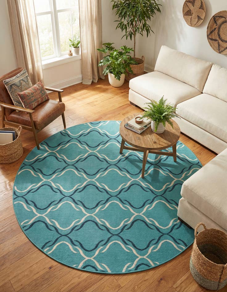 Detail image of 7' x 7'  Washable Trellis Indoor / Outdoor Round Rug
